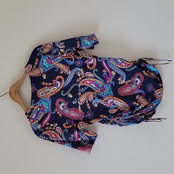 Lands' End Navy Paisley Adjustable Tunic Swim Rash Guard Top Size Small - Picture 4 of 6